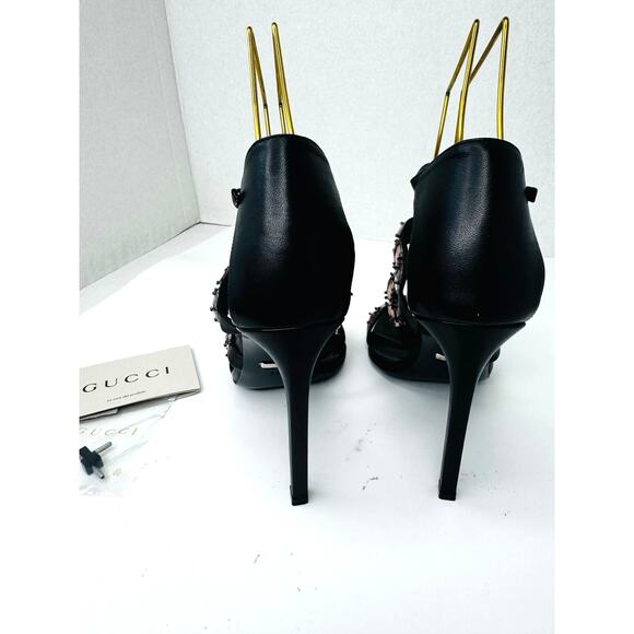 GUCCI Charlotte Black Leather Pink Crystal Jeweled Strappy Sandals Pump EU 39.5 - Picture 5 of 11